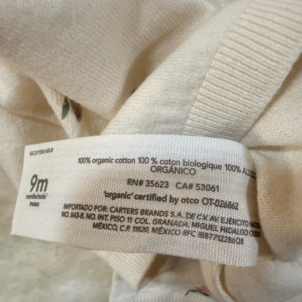 NWT Little Planet‎ by Carter's Organic Cotton Floral Sweater Set 9M Cottagecore